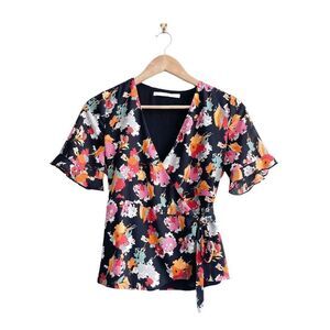 Zara Trafaluc Collection Womens Blouse Ruffled Sleeve Wrap Floral Multicolour Sm